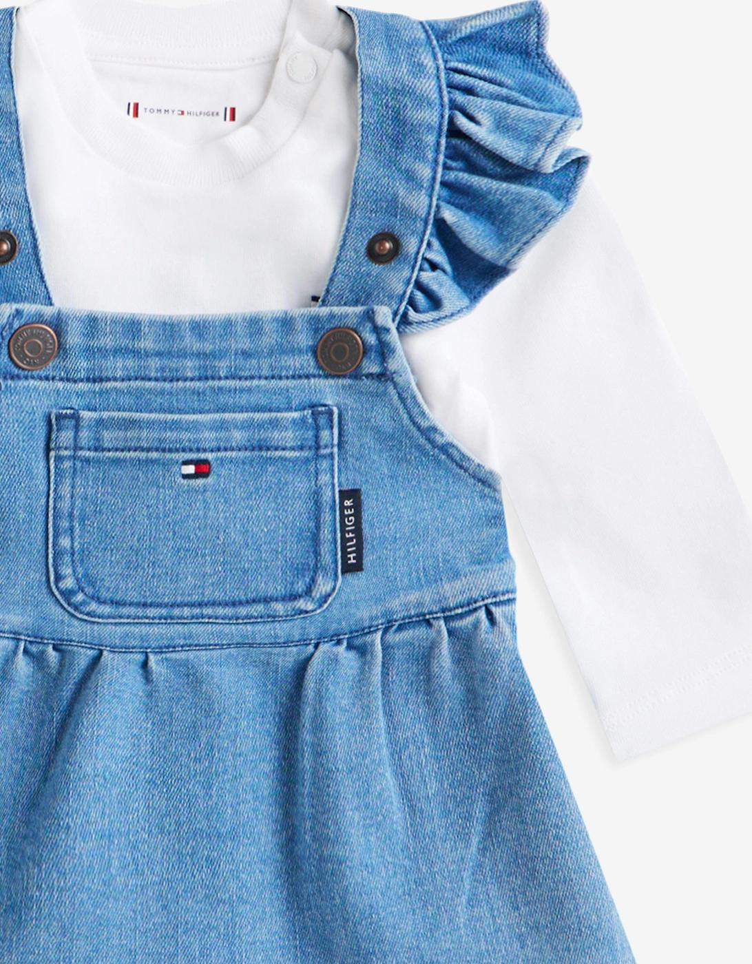 Baby Girls Denim Dungree Dress Set in Blue