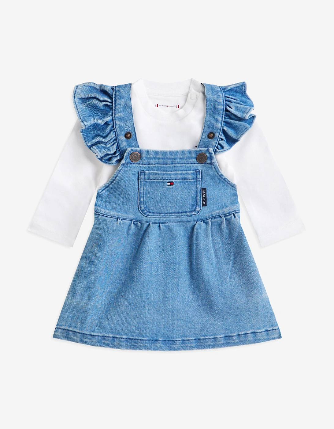 Baby Girls Denim Dungree Dress Set in Blue, 5 of 4