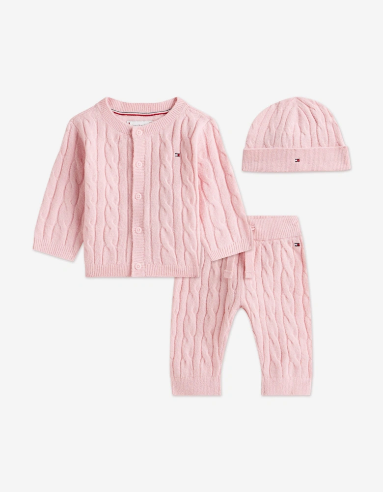 Baby Girls Cable Knit Trouser Set in Pink