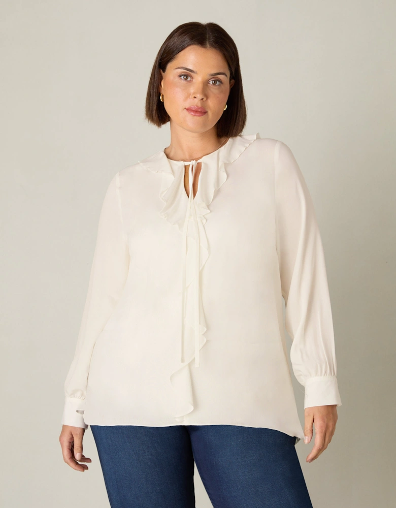 Ivory Ruffle Front Blouse