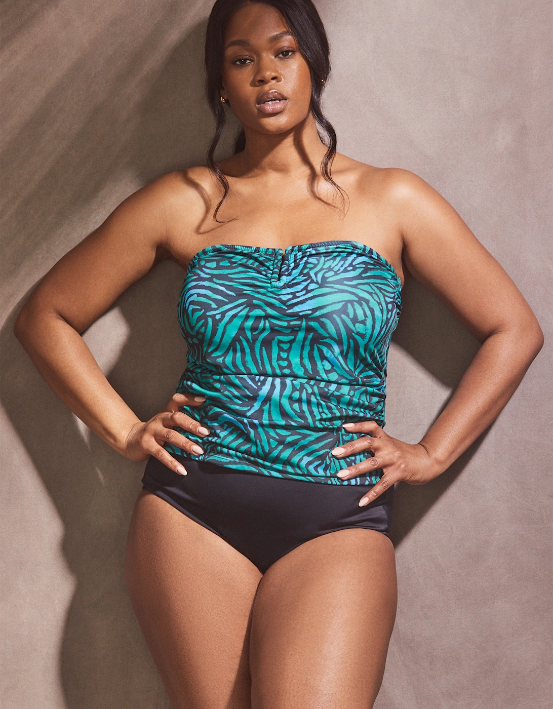 Green Abstract Print U Ring Tankini Top
