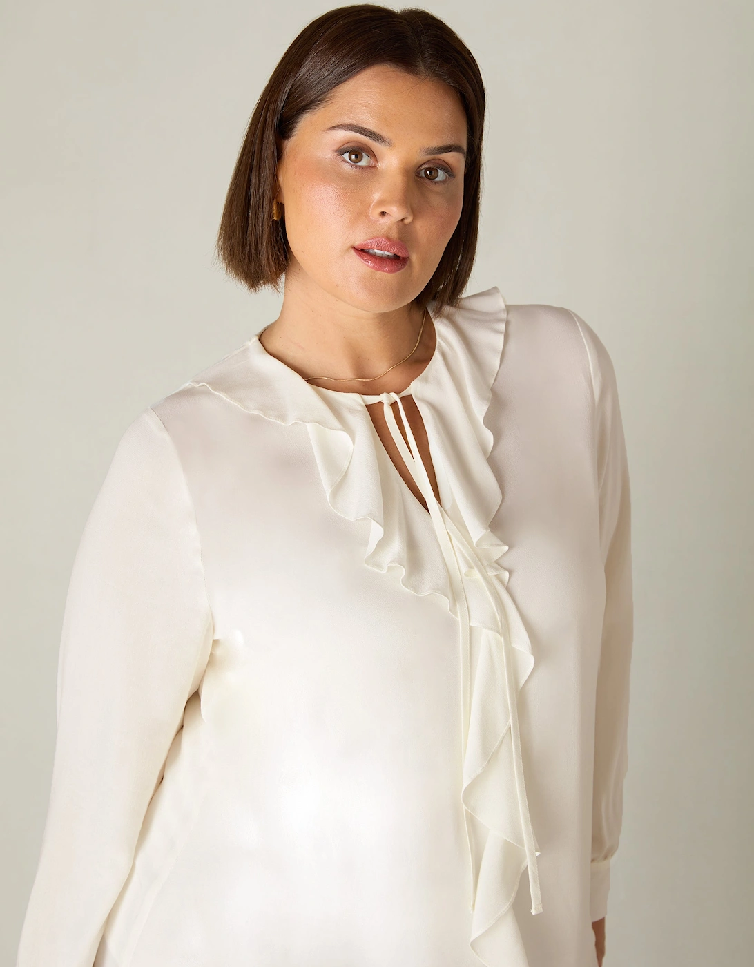 Ivory Ruffle Front Blouse