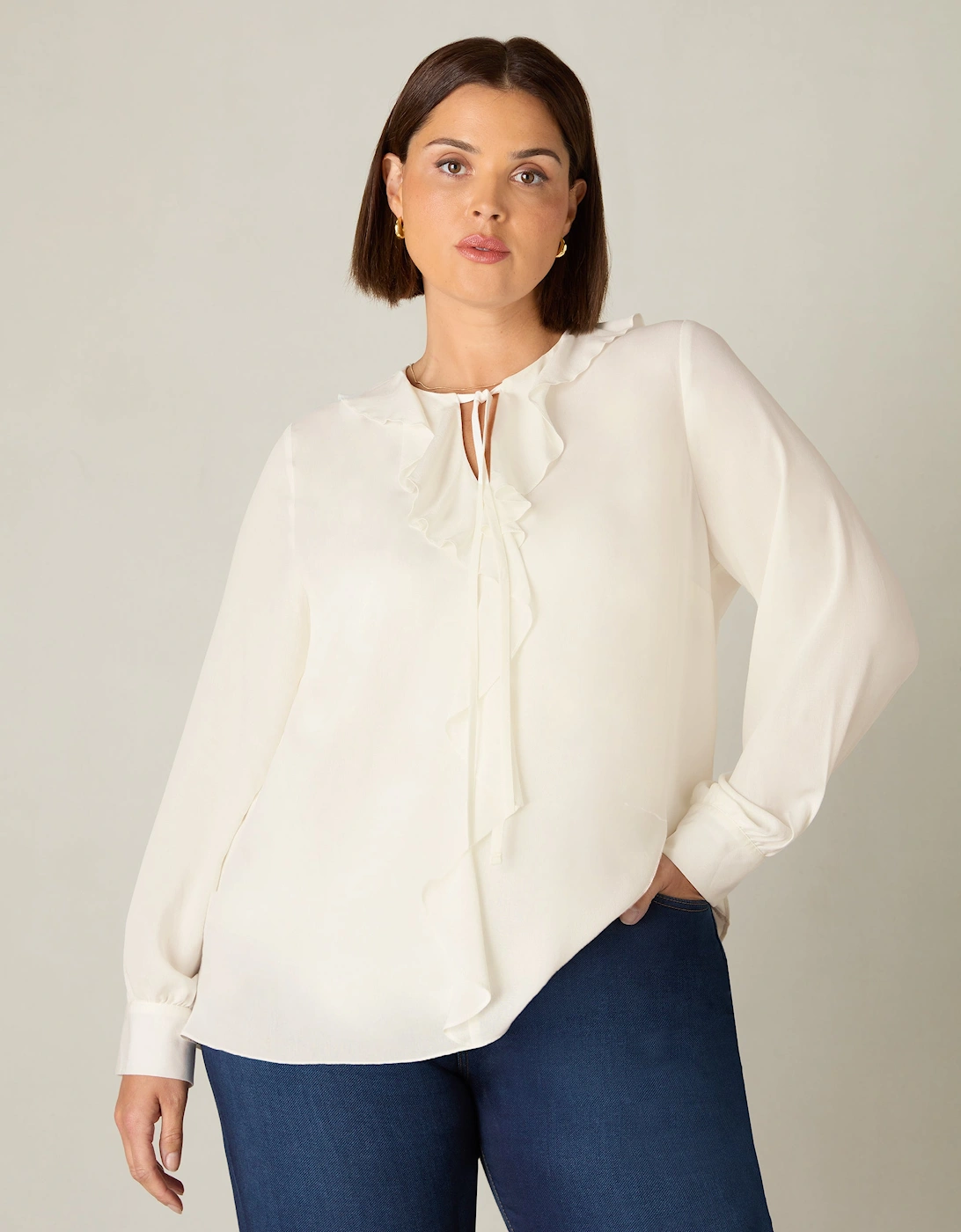 Ivory Ruffle Front Blouse
