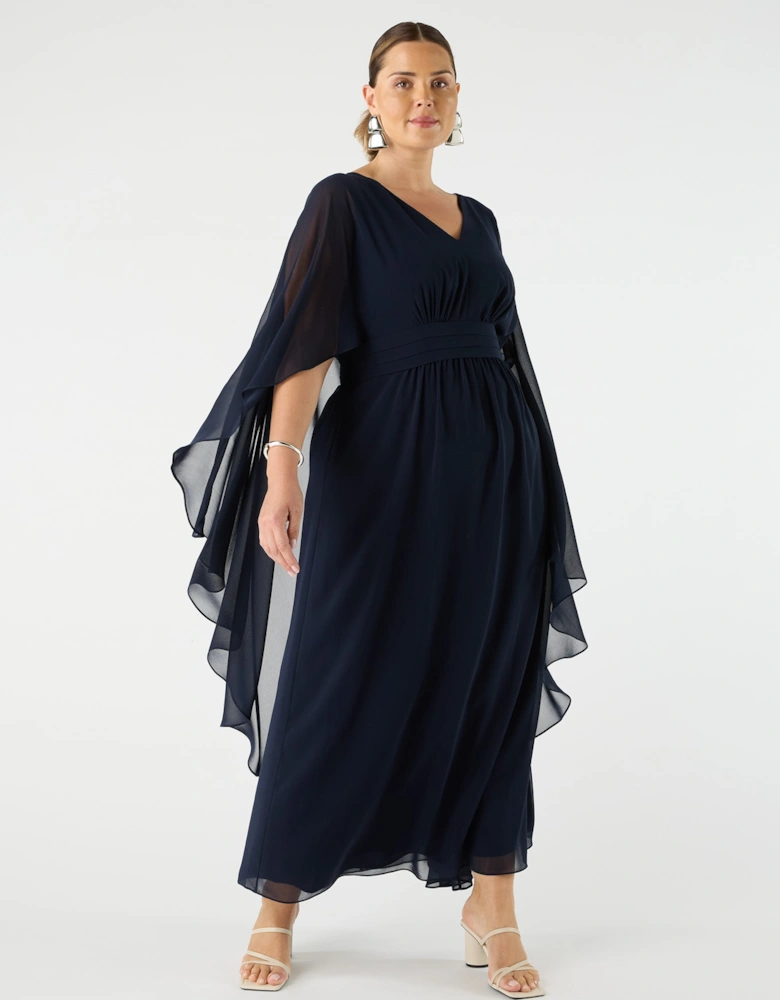 Navy Chiffon Maxi Cape Dress