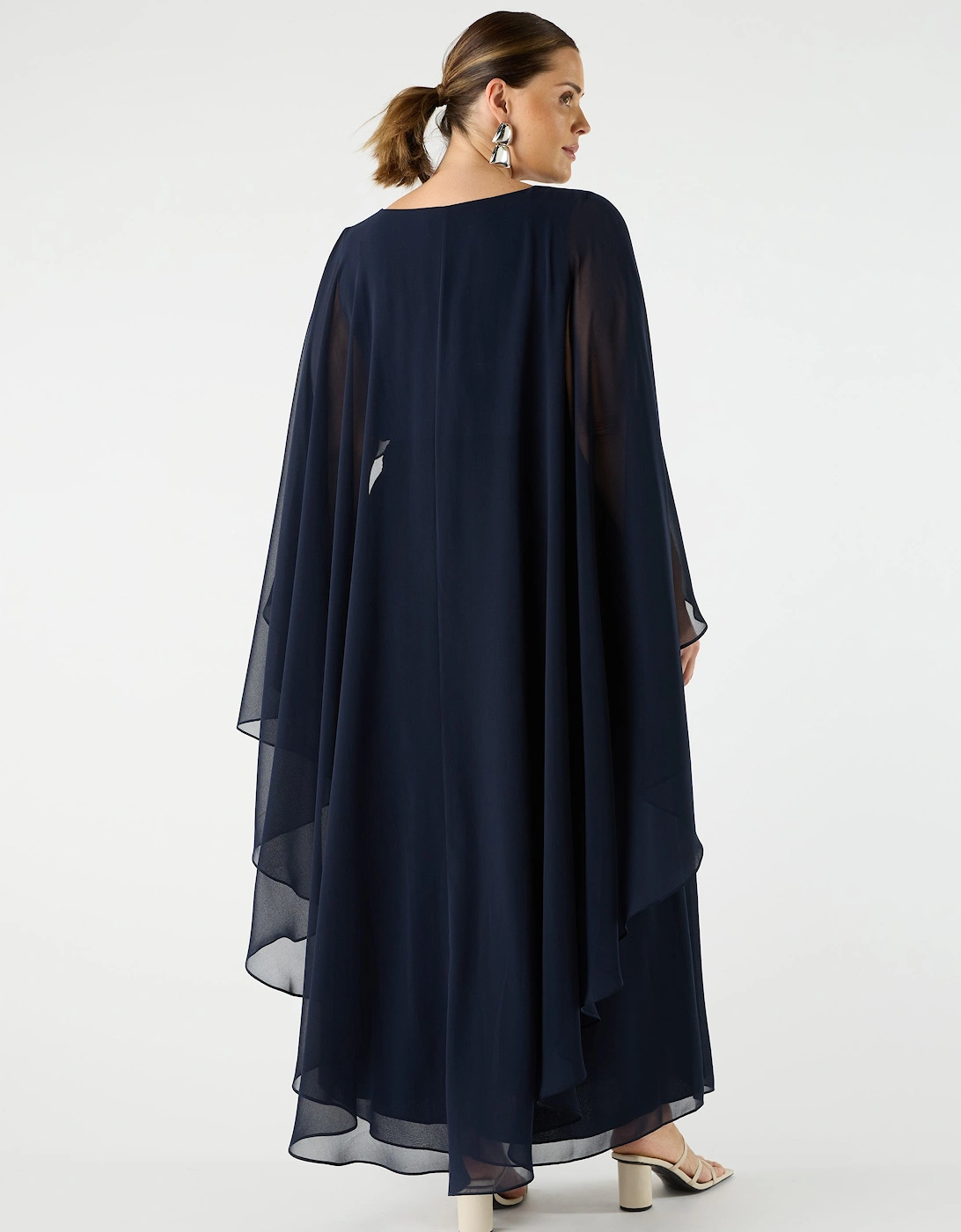 Navy Chiffon Maxi Cape Dress