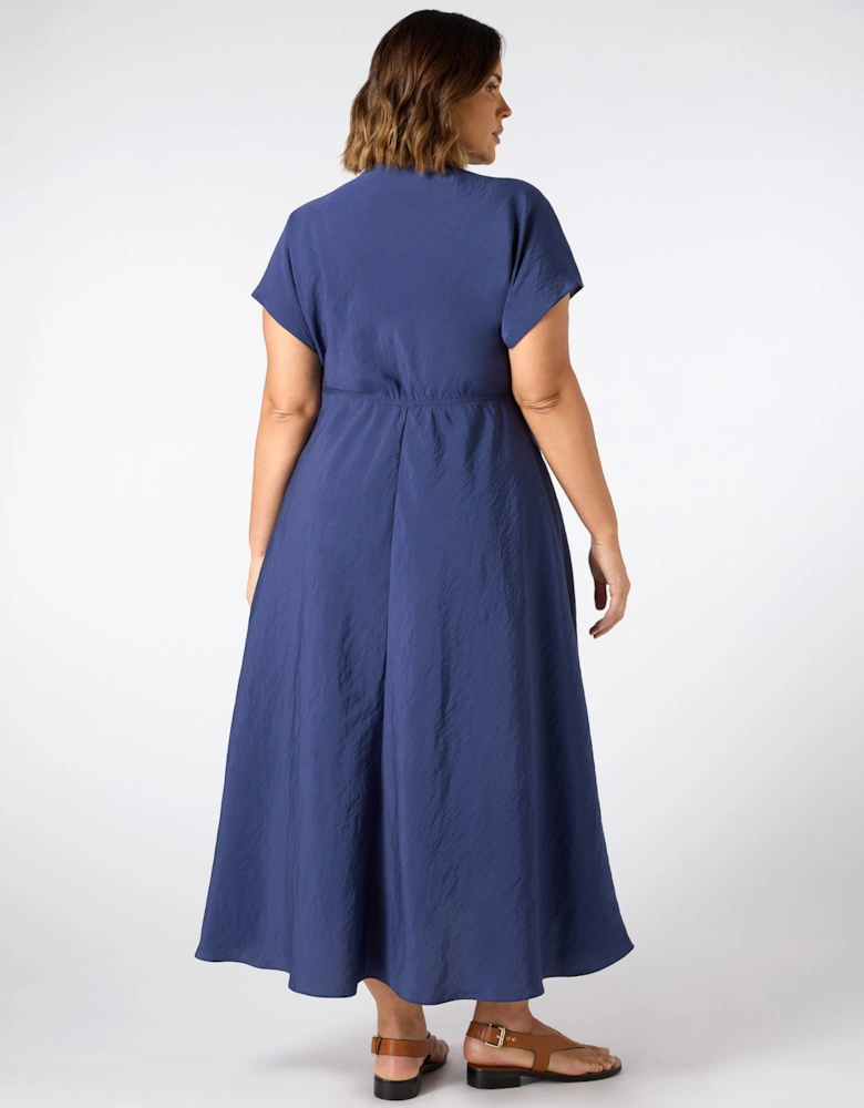 Blue V Neck Seamed Maxi Dress