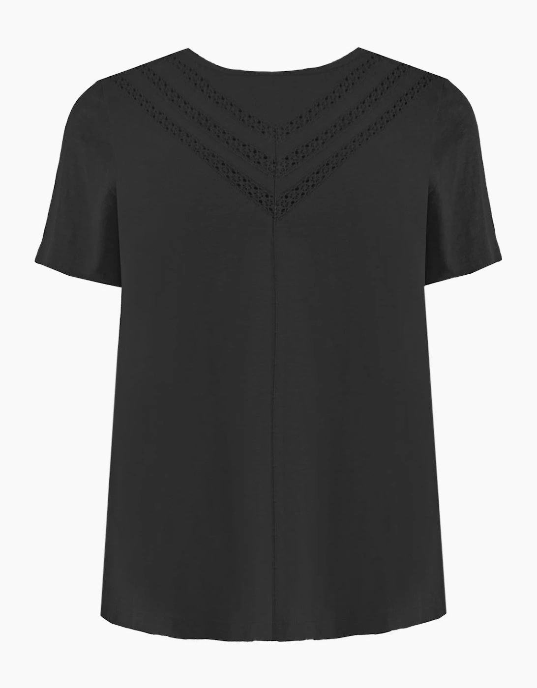 Black Jersey Broderie V-Neck Top