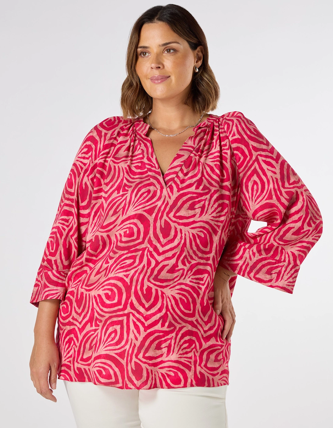 Pink Abstract Cropped Sleeve Blouse, 4 of 3