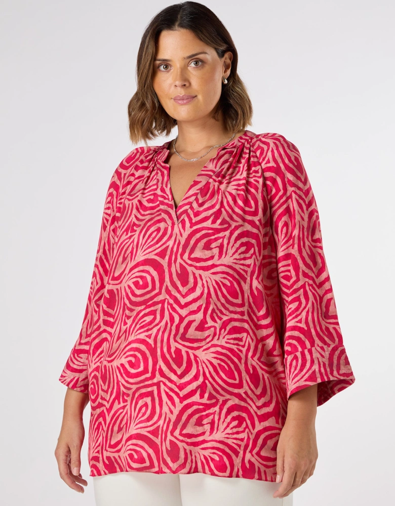 Pink Abstract Cropped Sleeve Blouse