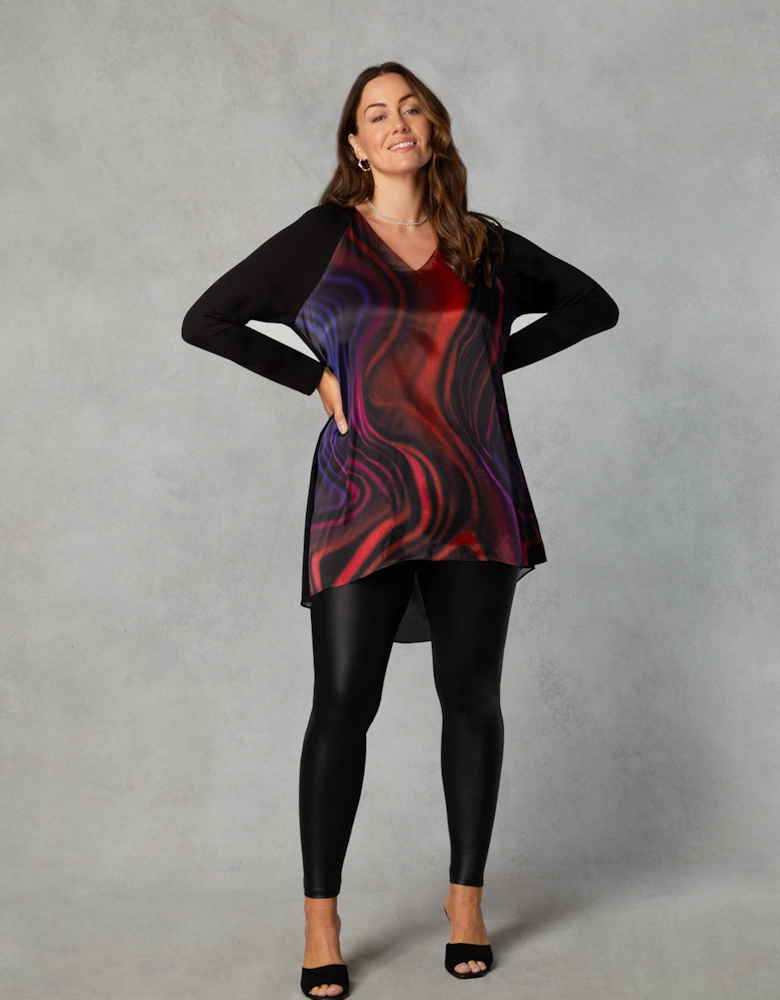 Petite Multi Swirl Print Satin Front High Low Tunic