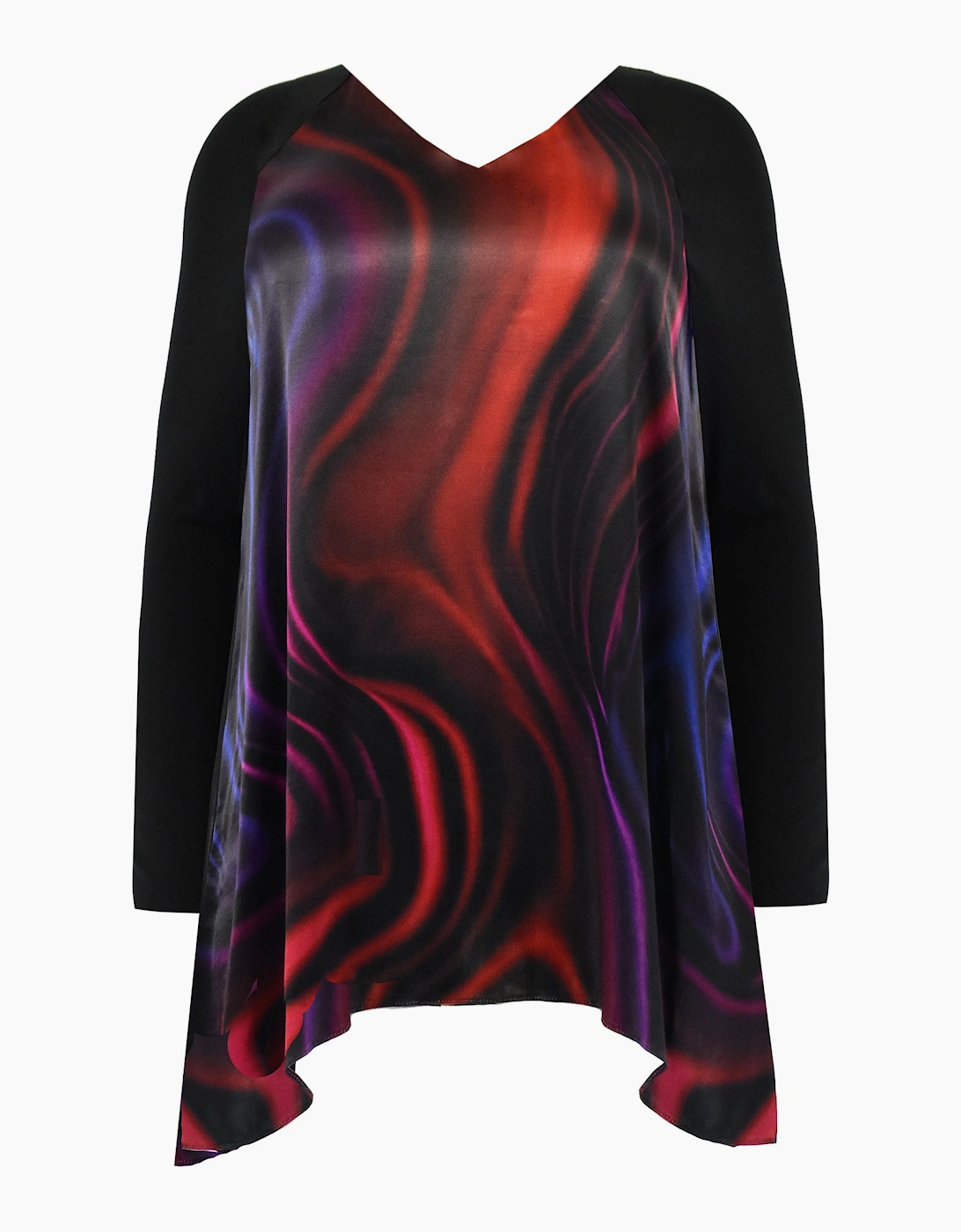 Petite Multi Swirl Print Satin Front High Low Tunic