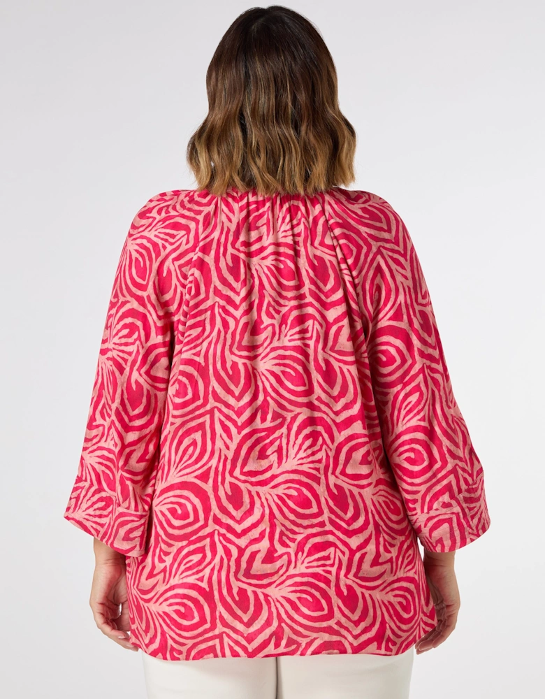 Pink Abstract Cropped Sleeve Blouse