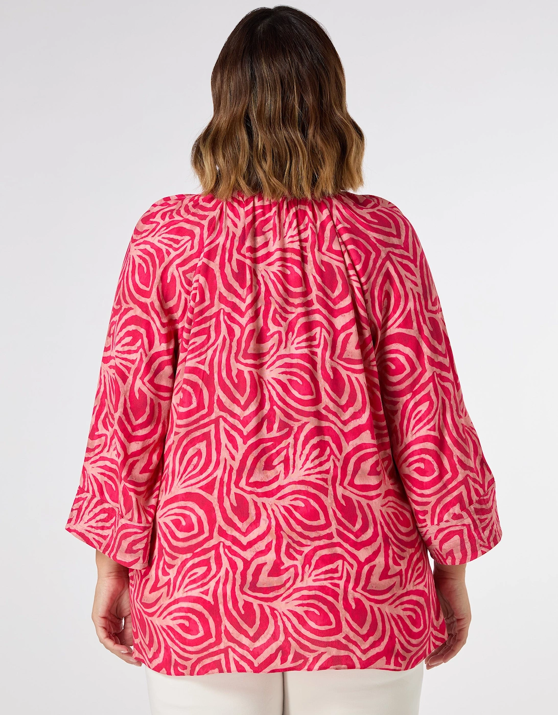 Pink Abstract Cropped Sleeve Blouse