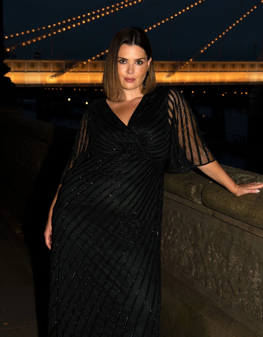 Black Embellished Flutter Sleeve Maxi Dress