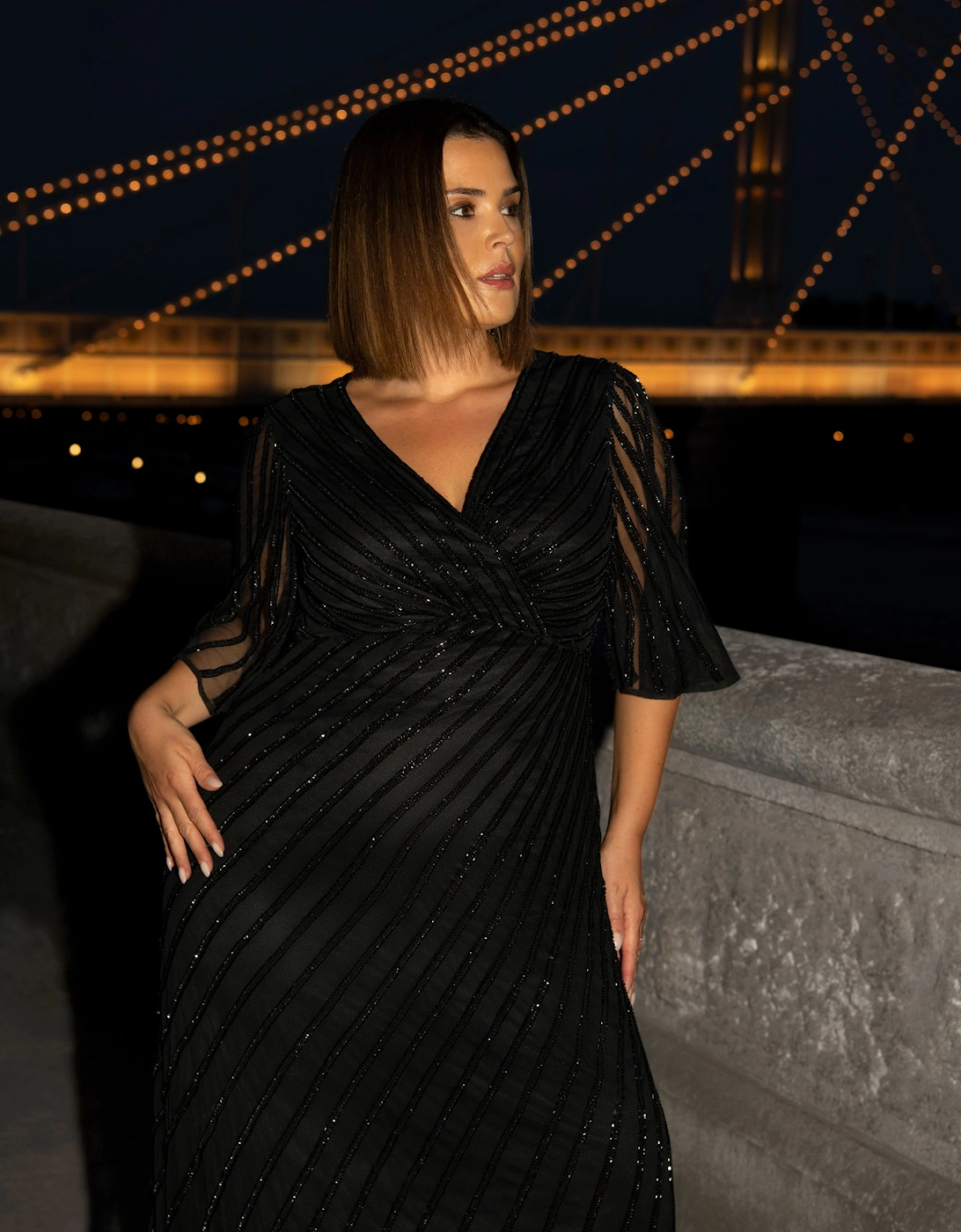 Black Embellished Flutter Sleeve Maxi Dress