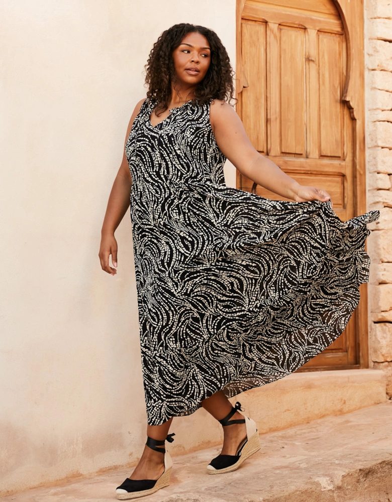 Mono Spot Print Ruffle Maxi Dress