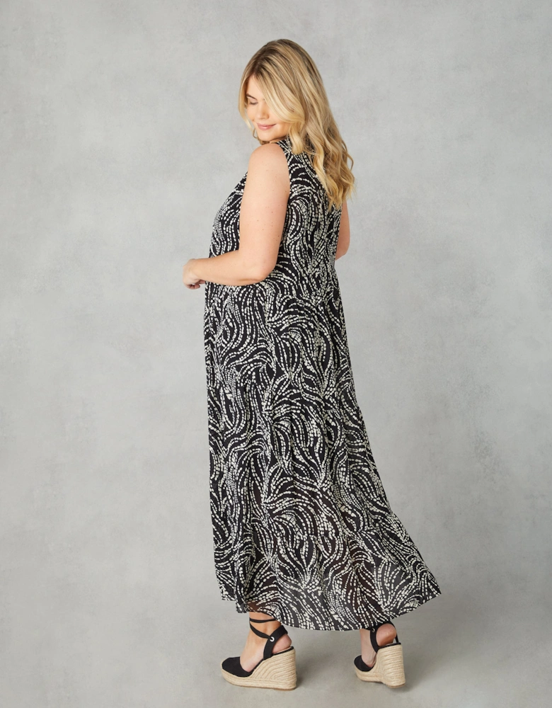 Mono Spot Print Ruffle Maxi Dress