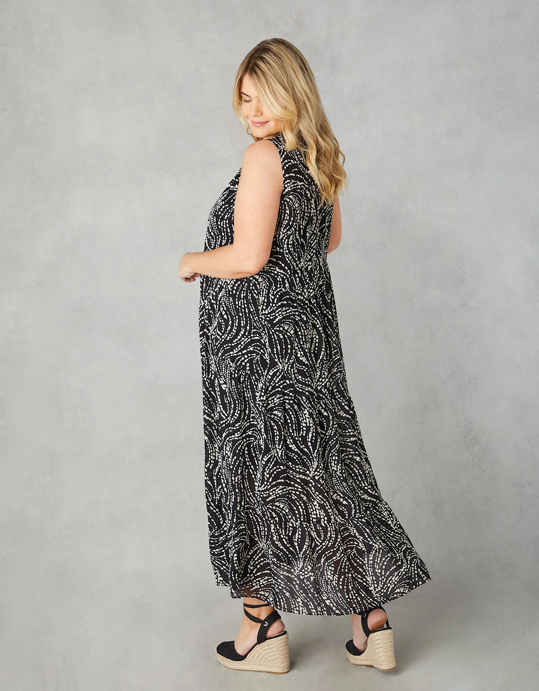 Mono Spot Print Ruffle Maxi Dress