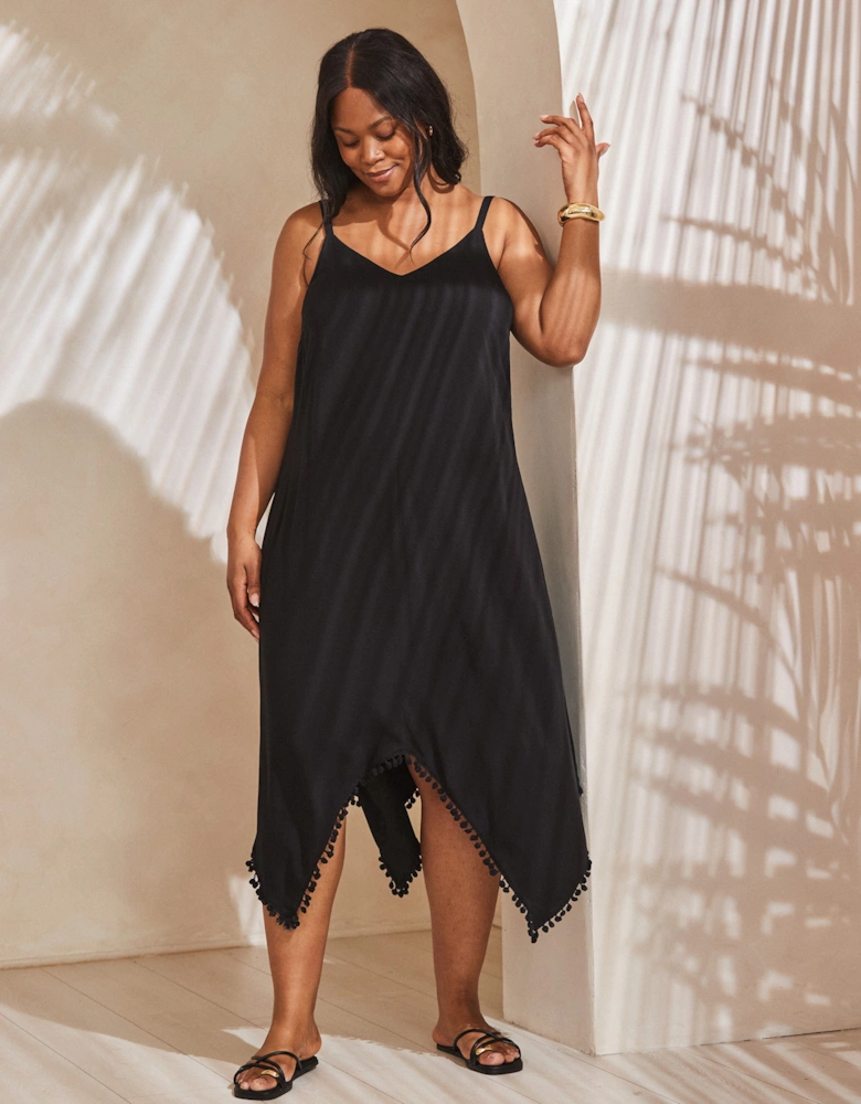 Black Pom Pom Hanky Hem Dress