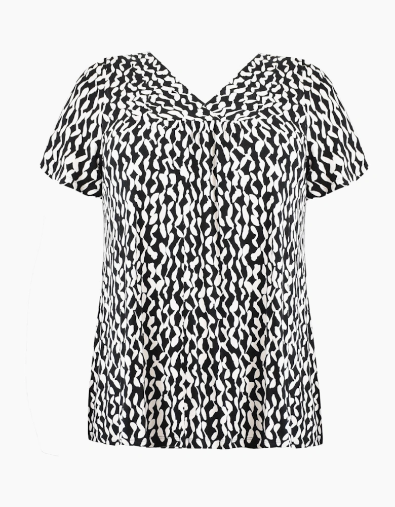 Mono Curl Print Jersey Cross Front Top