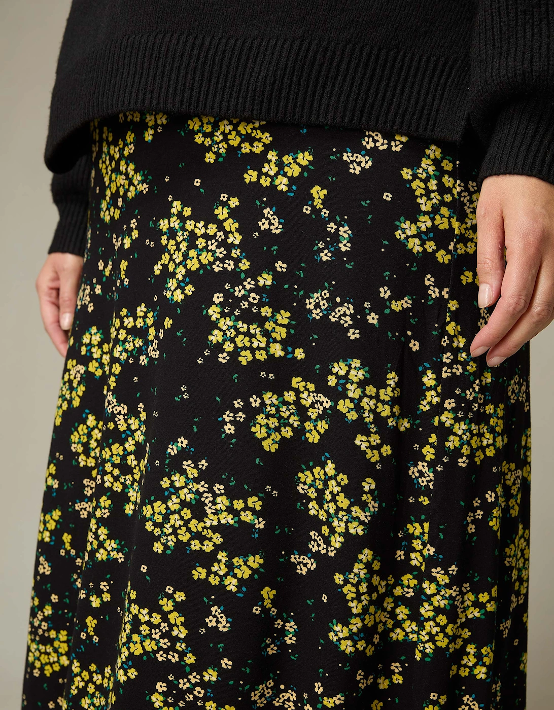 Yellow Ditsy Print Jersey Swing Skirt