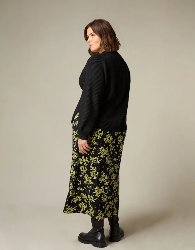 Yellow Ditsy Print Jersey Swing Skirt