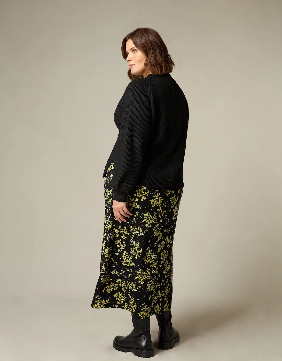 Yellow Ditsy Print Jersey Swing Skirt