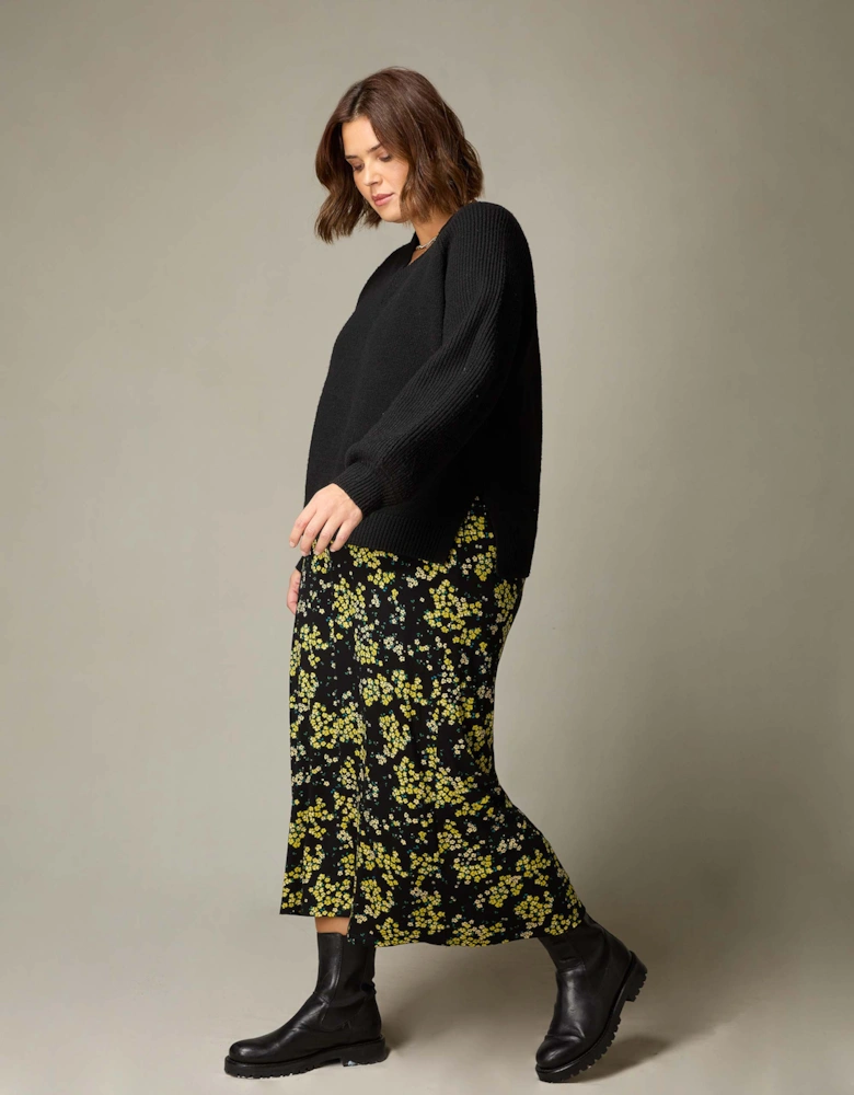 Yellow Ditsy Print Jersey Swing Skirt