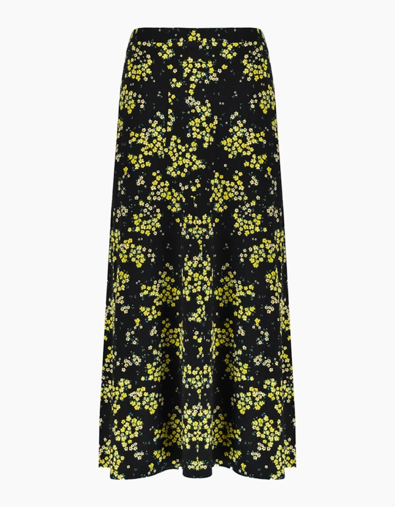 Yellow Ditsy Print Jersey Swing Skirt