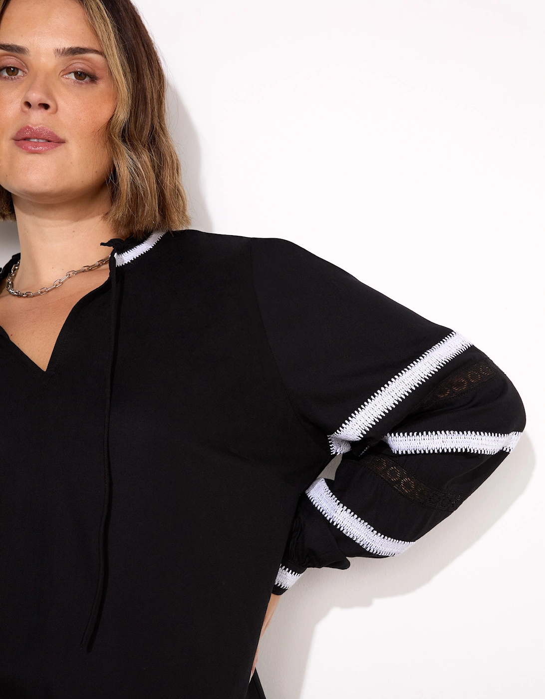 Black Embroidered Sleeve Top