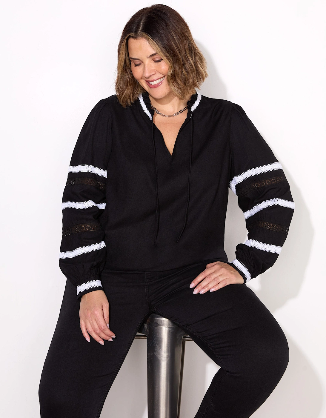 Black Embroidered Sleeve Top