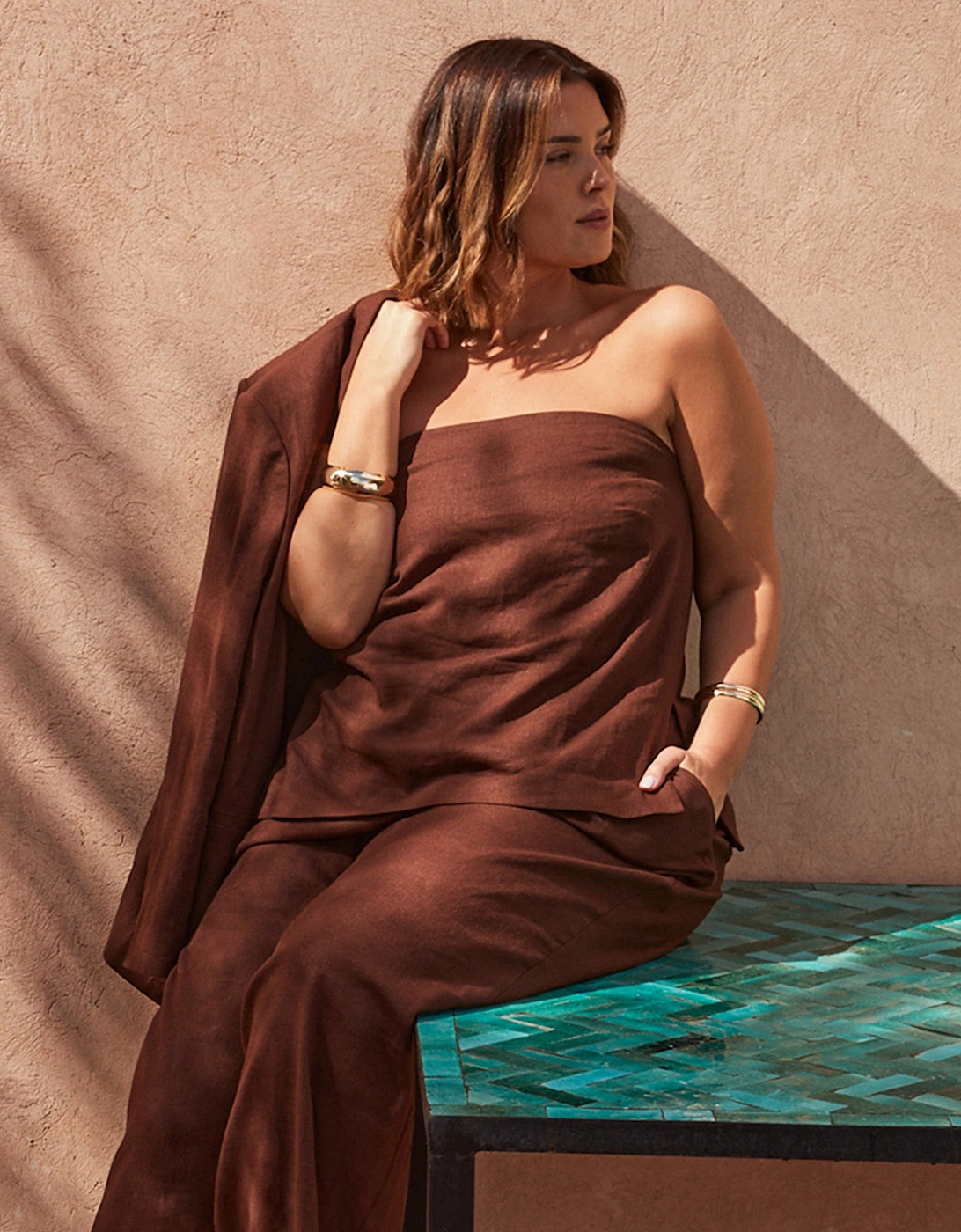Chocolate Linen Blend Bandeau Top