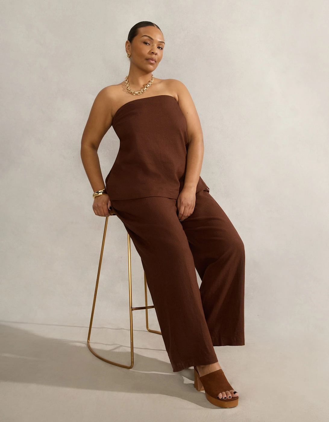 Chocolate Linen Blend Bandeau Top