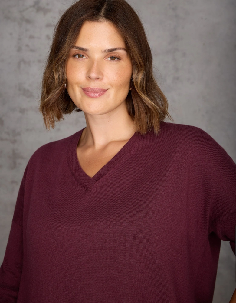 Burgundy V Neck Jumper