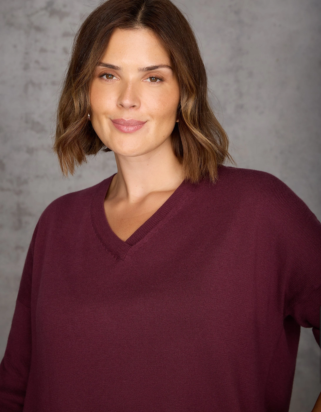 Burgundy V Neck Jumper