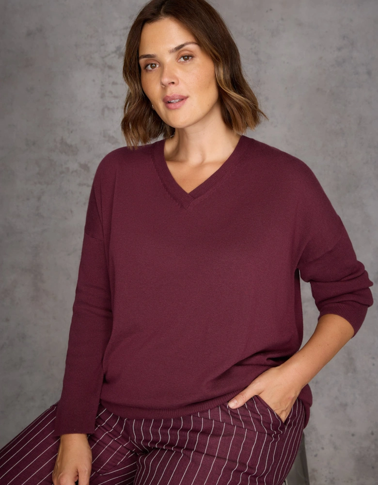 Burgundy V Neck Jumper