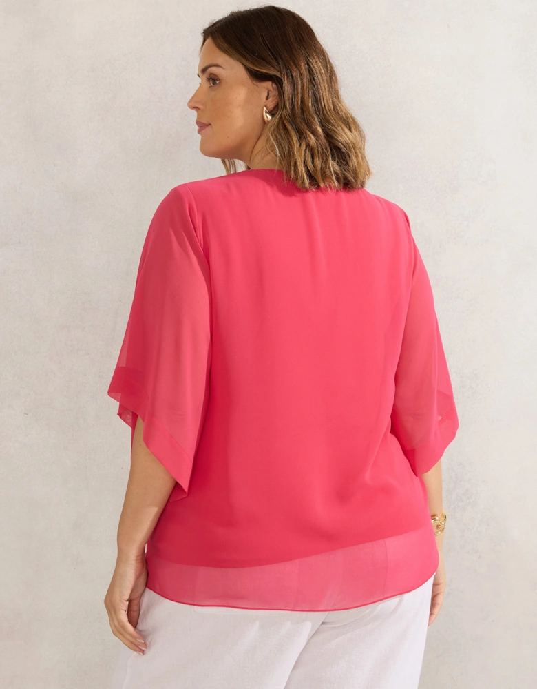 Coral Keyhole Overlay Blouse