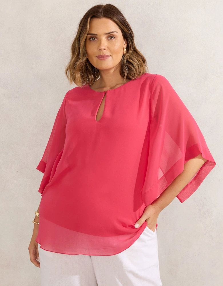 Coral Keyhole Overlay Blouse