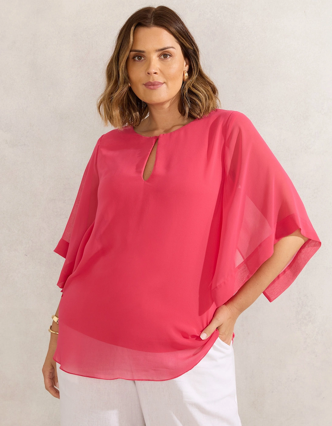 Coral Keyhole Overlay Blouse
