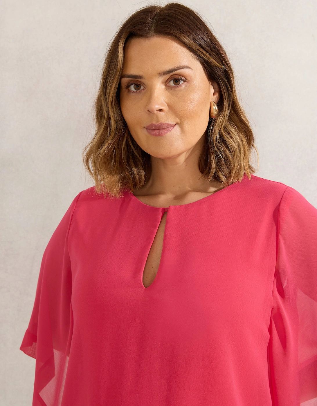 Coral Keyhole Overlay Blouse
