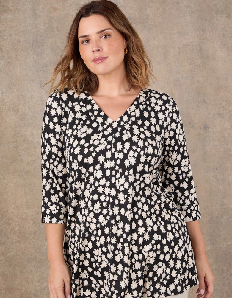 Petite Petite Black Ditsy Print Split Sleeve Tunic