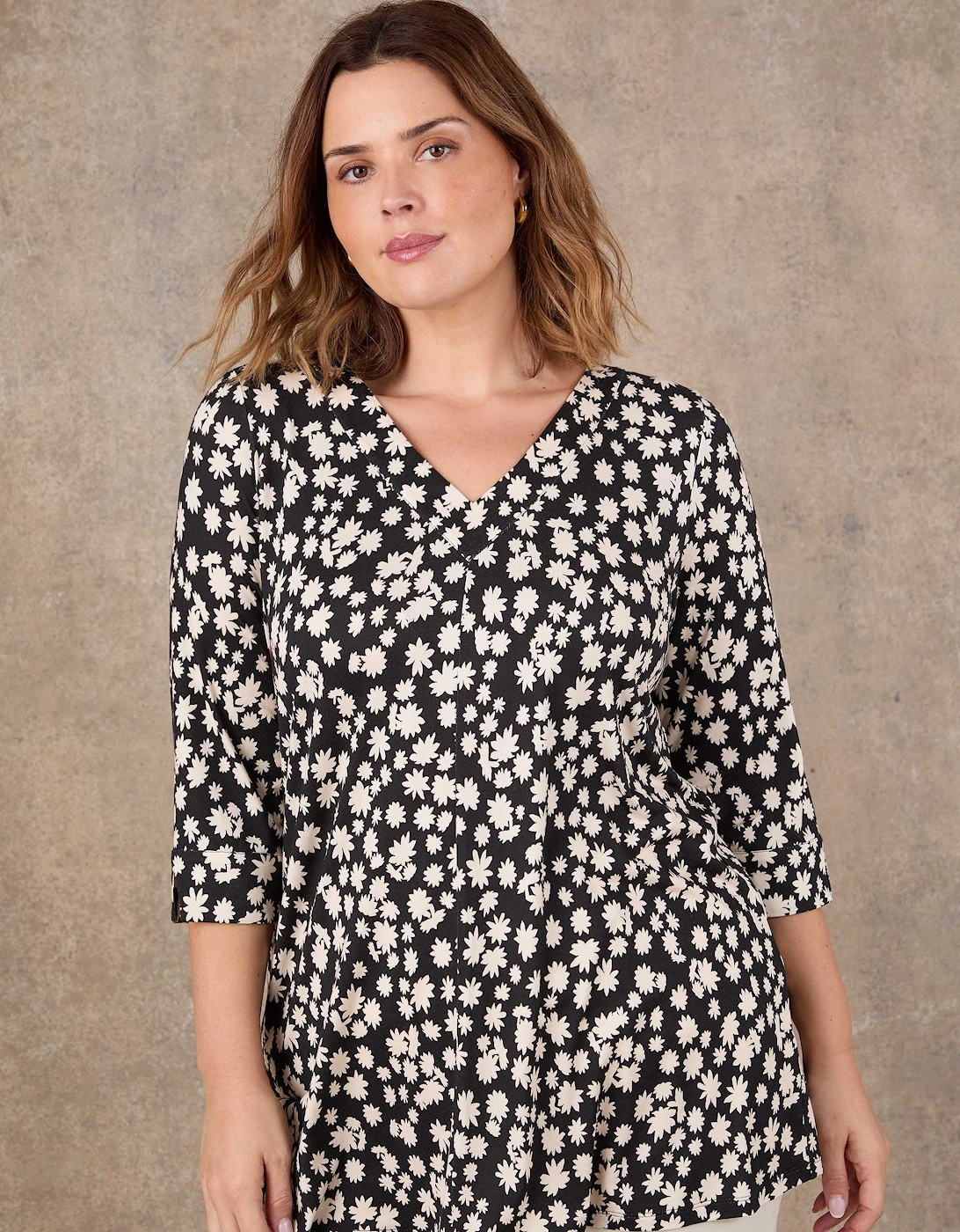 Petite Petite Black Ditsy Print Split Sleeve Tunic