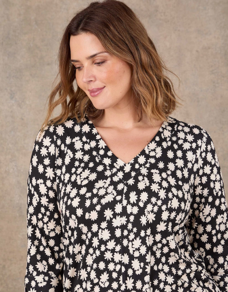 Petite Petite Black Ditsy Print Split Sleeve Tunic