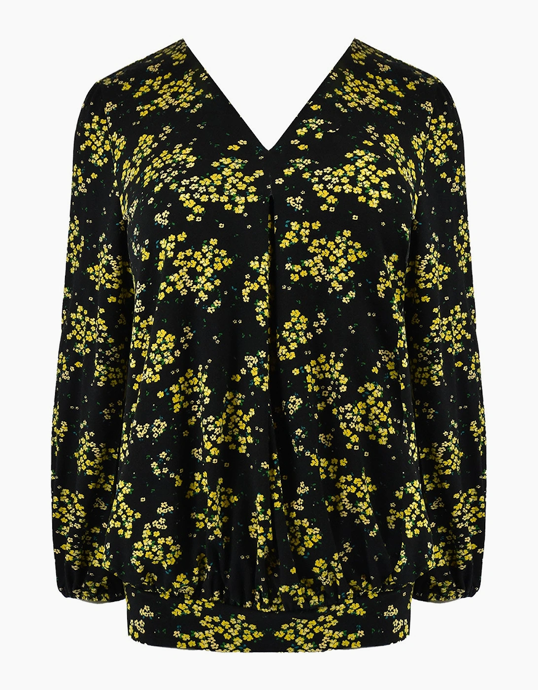 Yellow Ditsy Print Jersey Pleat Front Top