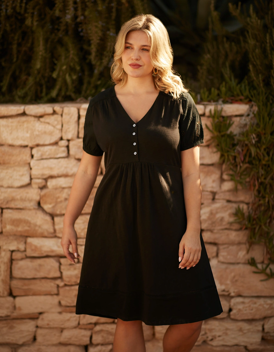 Black Jersey Broderie Shift Dress