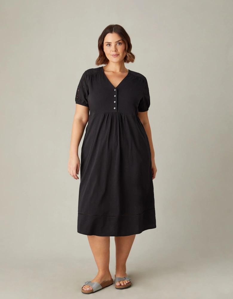 Black Jersey Broderie Shift Dress