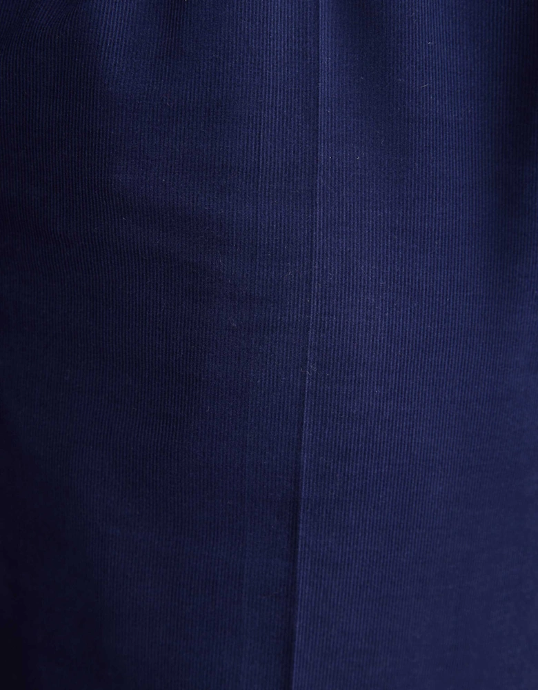Navy Drawstring Wide Leg Corduroy Trousers
