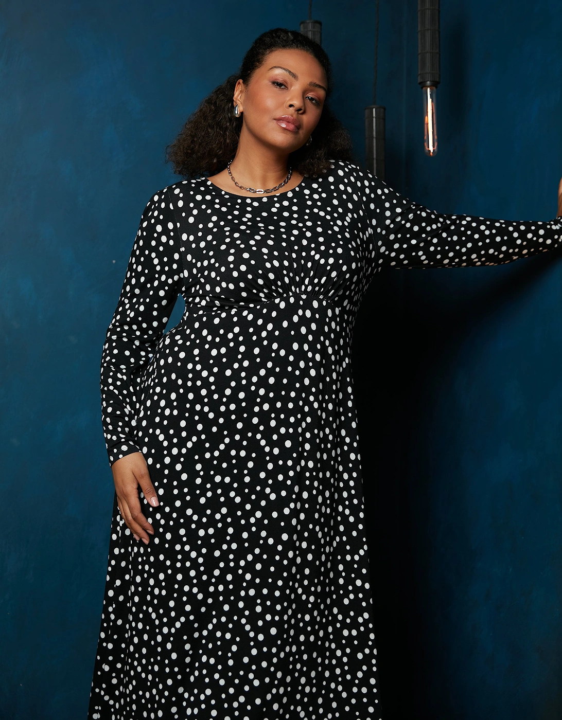Mono Spot Empire Seam Midi Dress
