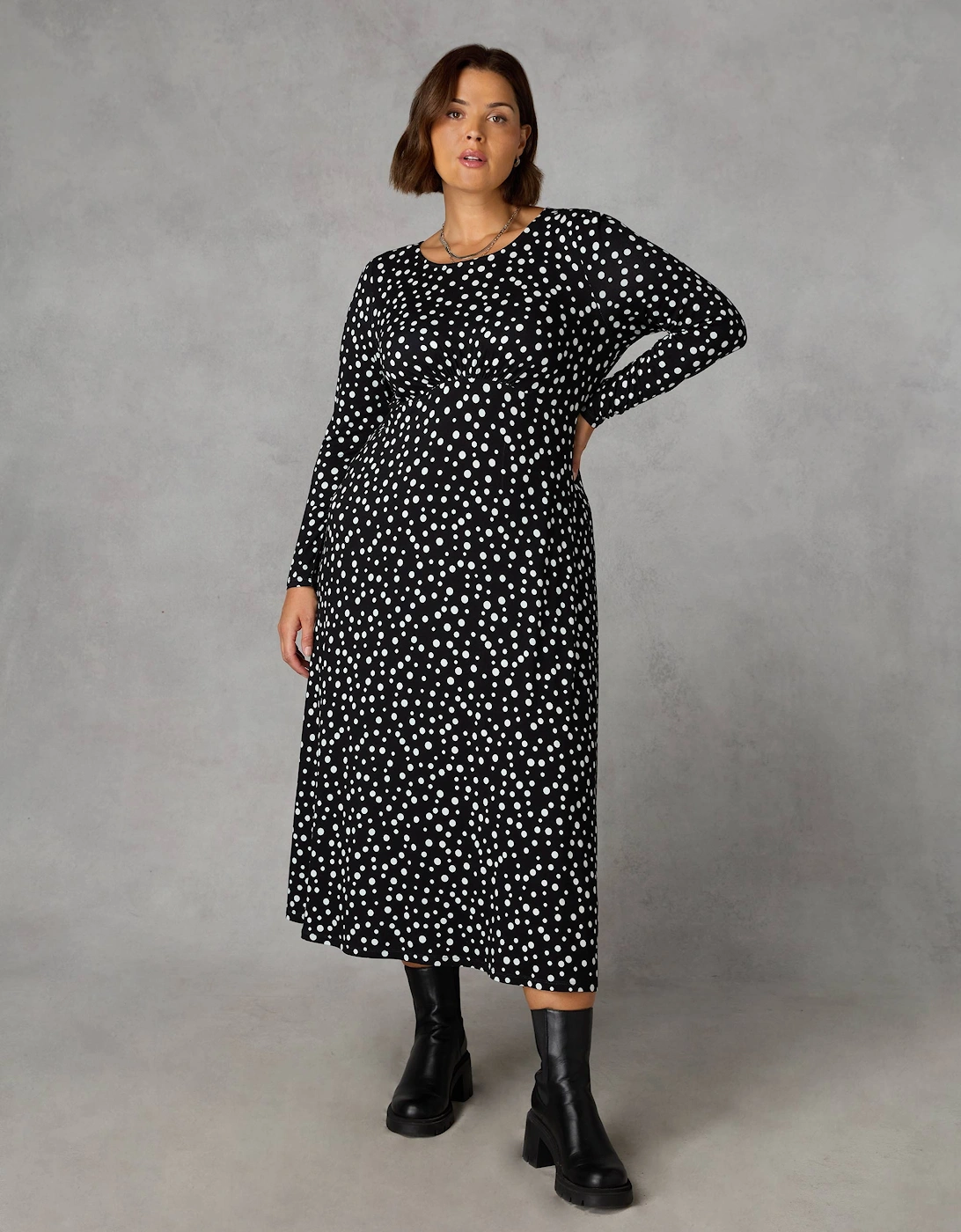 Mono Spot Empire Seam Midi Dress