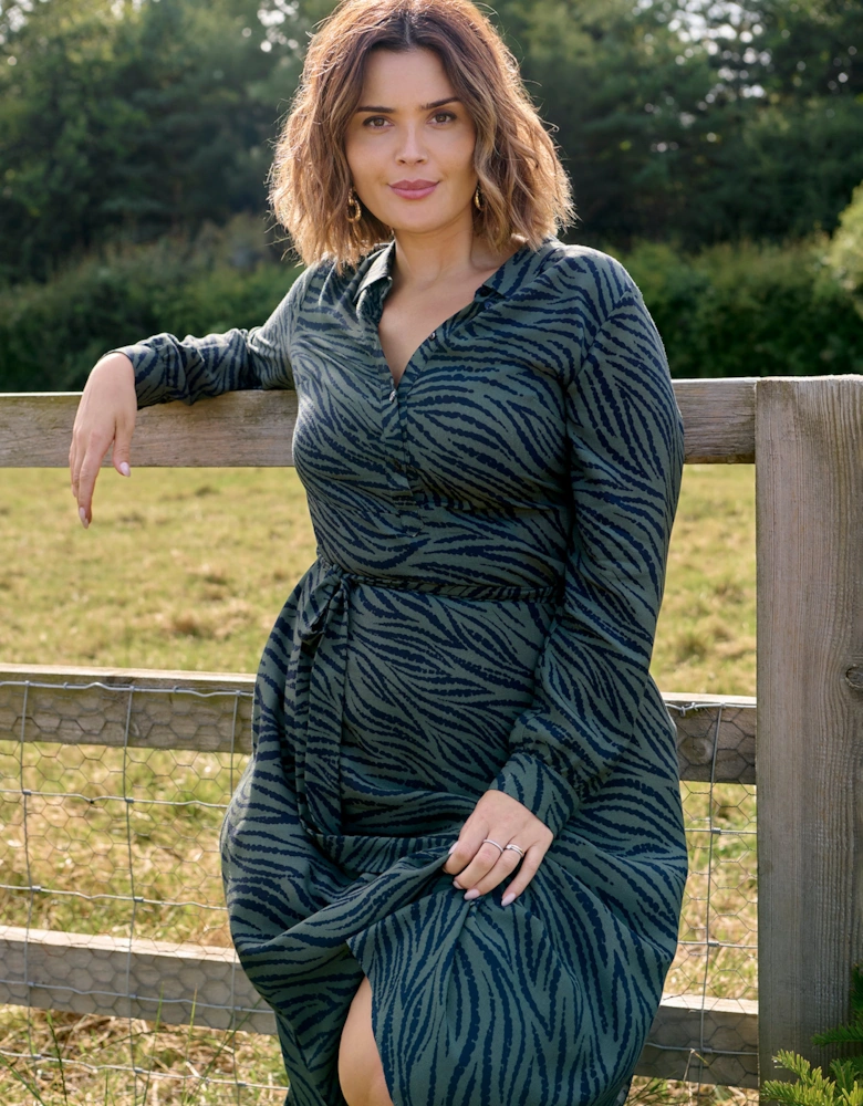 Khaki Animal Print Print Button Through Shirt Dress